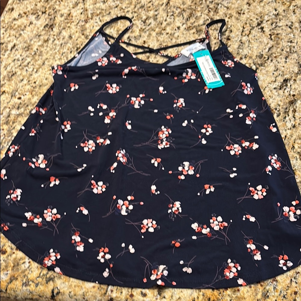 Kaileigh Felda Latice Back Detail Knot Tank Top Size S, Navy